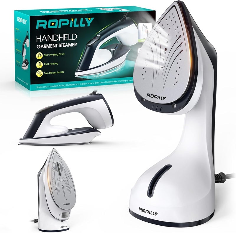 Ropilly Steamer for Clothes, 1600W 2-in-1 Steamer & Iron with Large Ceramic Plate, Powerful Turbo Steam, Smart Temperature Control, Auto-Off, Wrinkle Remover for All Fabrics - Image 1